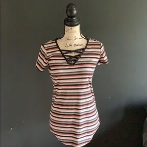 Large cross V neck rue21 striped long top